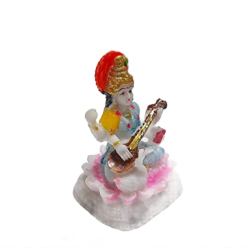 RENMAX Maa Saraswati Ji Idol Figurine Touch Marble Decorative Showpiece 9.5 cm Polyresin Multicolor -1Pc - Image 2