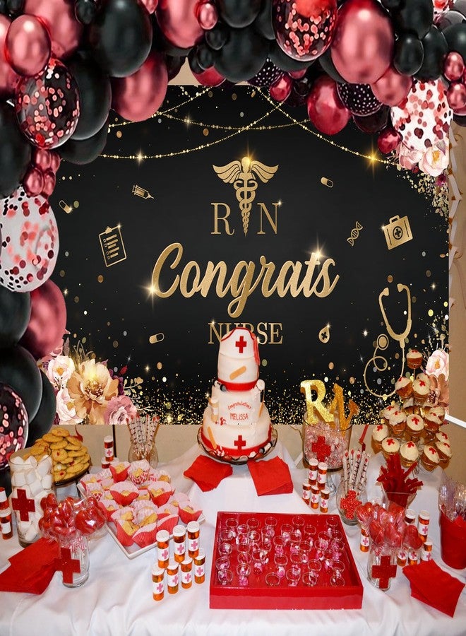 ميهوفوند لافتة تهنئة للممرضات من MEHOFOND، زينة حفل تخرج RN، دفعة 2025، دعامات كشك الصور المدرسية باللونين الأسود والأحمر، 5.9 × 3.6 قدم - Image 3