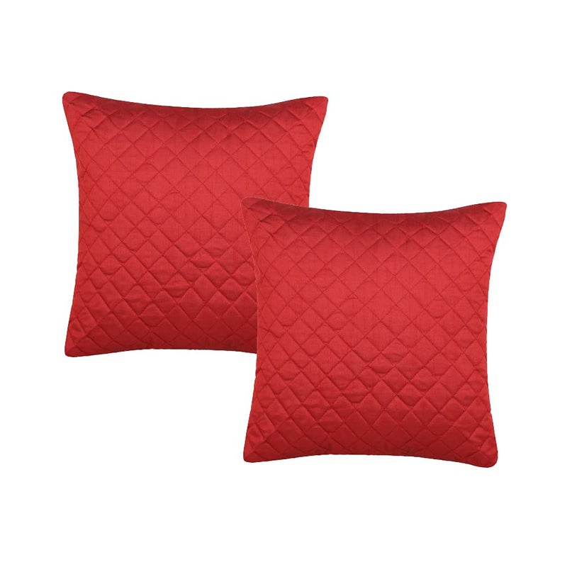 BUNIO Solid Colour Cross Stictch Silk Cushion Covers I Foam Padded I Square 16 x 16 inches Set of 5 Pieces Shade of REDMaroon - Image 2