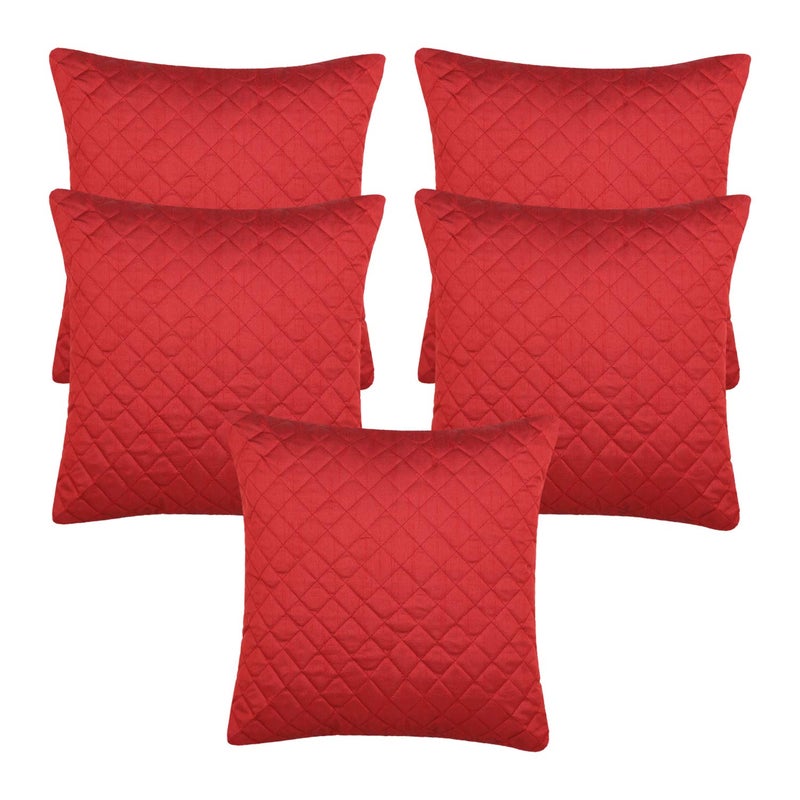 BUNIO Solid Colour Cross Stictch Silk Cushion Covers I Foam Padded I Square 16 x 16 inches Set of 5 Pieces Shade of REDMaroon - Image 1