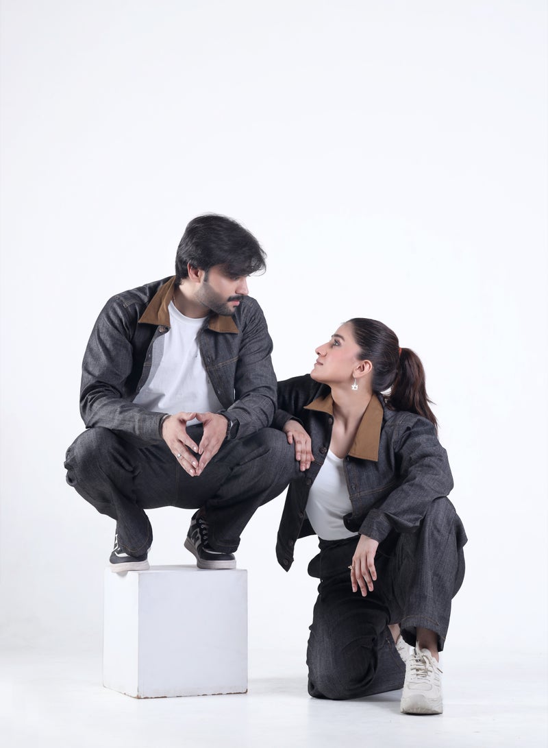 Ambittrends Unisex Dark Denim Co-Ord Set with Contrast Collar - Image 2