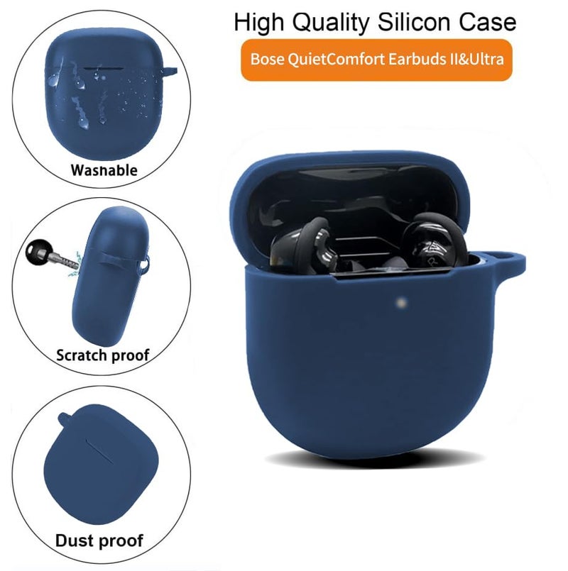 Olytop for Bose QuietComfort Earbuds II/Ultra Case with Cleaner Pen, Soft Silicone Cover Protective Shell Skin with Keychain Men Women for New Bose QC 2 Earbuds 2022/2023 - Blue - Image 2