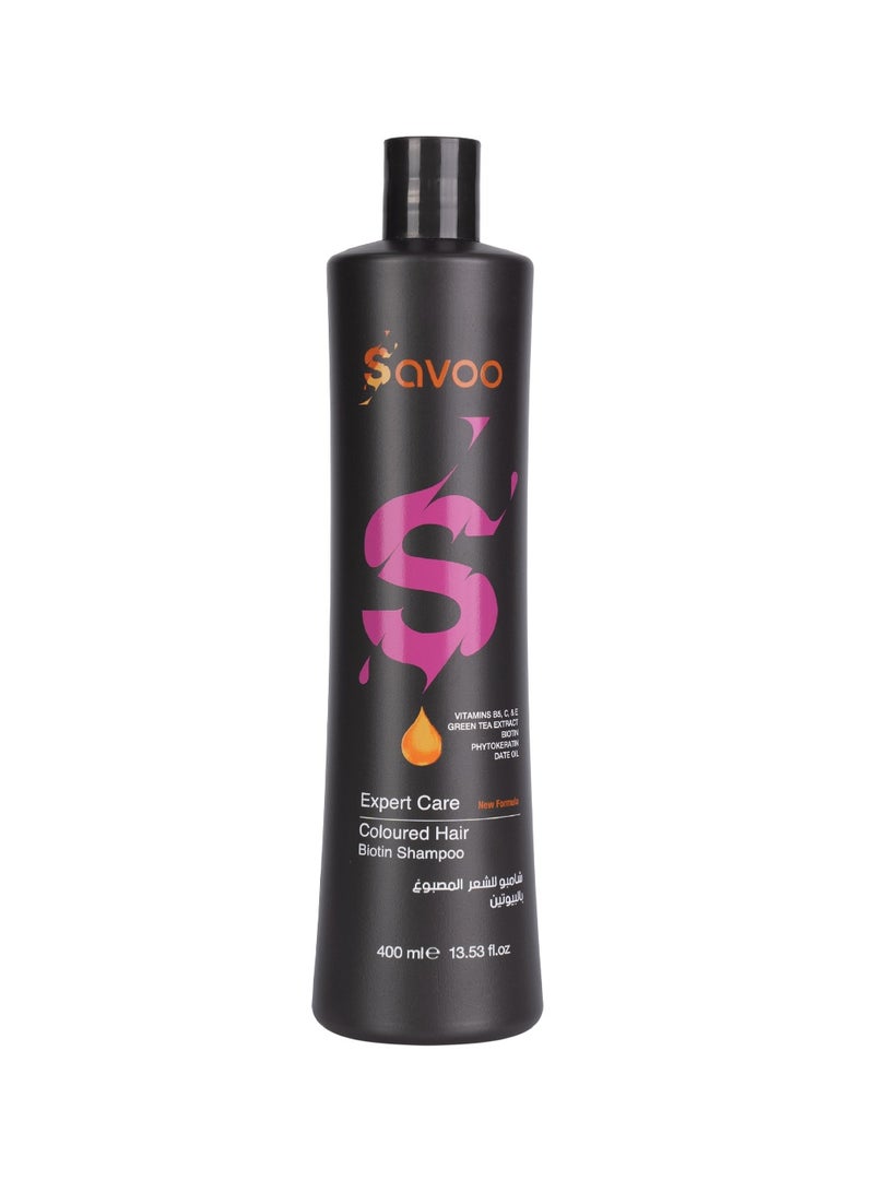 SAVOO Shampoo for Coloured Hair 400ml | With Biotin, Phyto-Keratin, Green Tea & Date Oil | Colour Protection, Moisture Boost & Hair Strengthening | Sulfate-Free Formula - Image 1