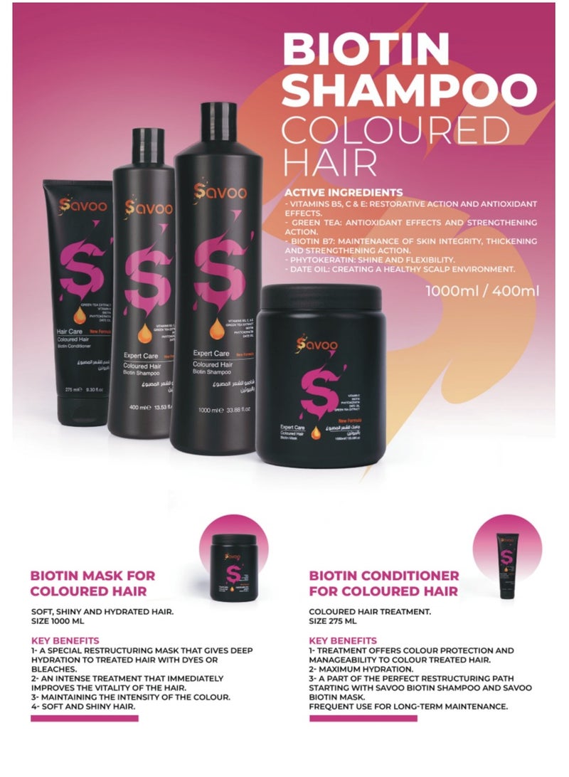 SAVOO Shampoo for Coloured Hair 400ml | With Biotin, Phyto-Keratin, Green Tea & Date Oil | Colour Protection, Moisture Boost & Hair Strengthening | Sulfate-Free Formula - Image 3