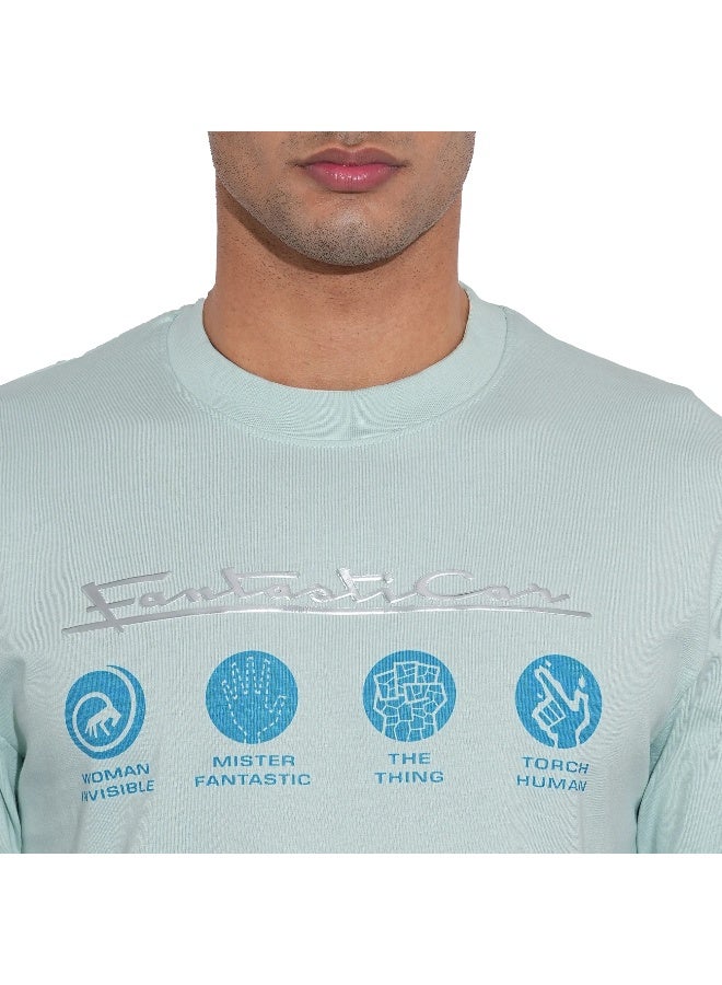Being Human تي شيرت رجالي أزرق فاتح من Fantastic Four بياقة دائرية - Image 4