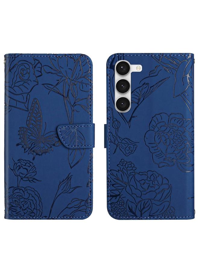 S-TOP Case For Samsung Galaxy S23 5G HT03 Skin Feel Butterfly Embossed Flip Leather Phone Case - Image 1
