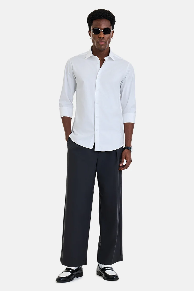 سنيتش White Textured Long Sleeve Slim Fit Shirt