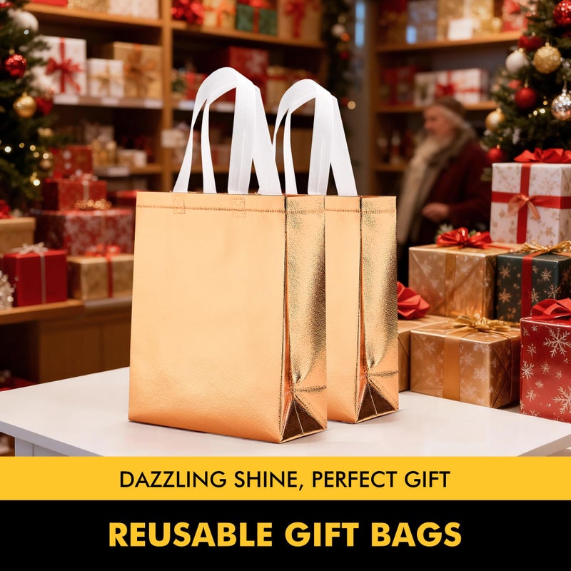 RACETOP 15 Pcs Rose Gold Reusable Gift Bags Bulk, 8x4x10 Inch Elegant Non-woven Sparkle Gift Bags for Birthday, Wedding, Party Favors, Fashion Accessories Packaging - Image 5
