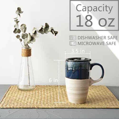 Bosmarlin Ceramic Travel Coffeel Mug with Handle and Lid 18 oz Portable Coffee Cup for Car Cup Holder Microwave and Dishwasher Safe Reactive Glaze Deep Blue - Image 3