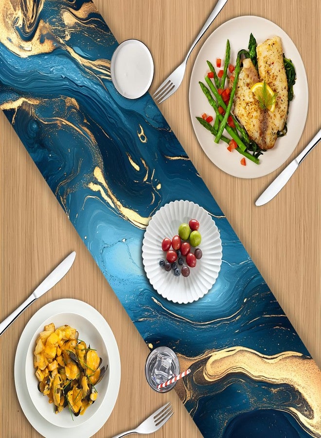 THISFIND 7-Piece Elegant Blue & Gold Marble Table Runner and Placemat Set – Abstract Art Design – Includes 1 Table Runner (13"x72") & 6 Placemats (12"x18") – Modern Dining Table Decor - Image 4