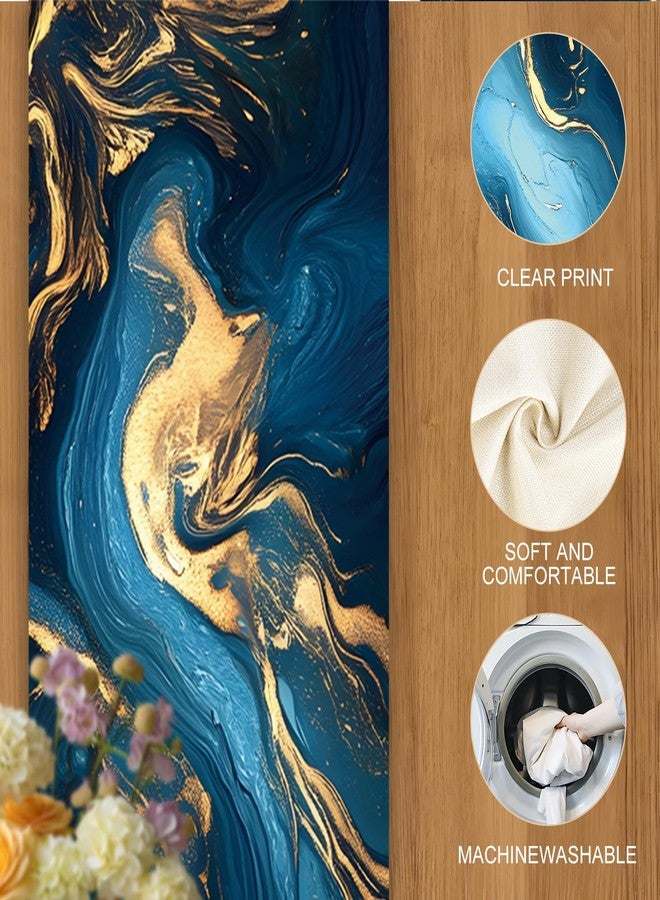 THISFIND 7-Piece Elegant Blue & Gold Marble Table Runner and Placemat Set – Abstract Art Design – Includes 1 Table Runner (13"x72") & 6 Placemats (12"x18") – Modern Dining Table Decor - Image 5