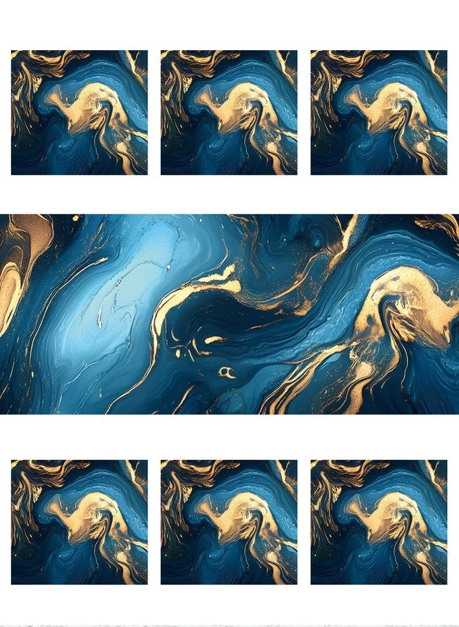 THISFIND 7-Piece Elegant Blue & Gold Marble Table Runner and Placemat Set – Abstract Art Design – Includes 1 Table Runner (13"x72") & 6 Placemats (12"x18") – Modern Dining Table Decor - Image 3