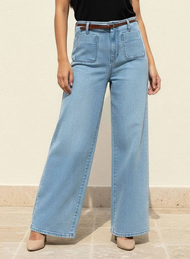 Jeans with Patch Pockets Cotton