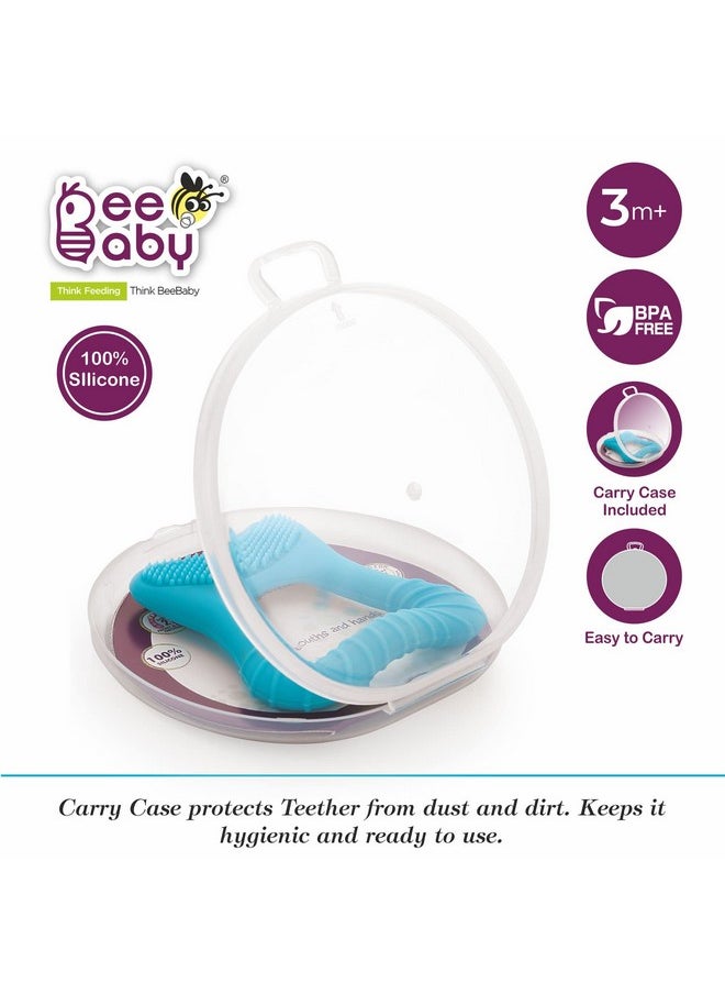 Beebaby - Tooth Shape Soft Silicone Teether With Bristles & Carry Case For 6 To 12 Months Baby, Bpa Free Teething Toy For Babies With Textured Surface For Soothing Gums. 100% Food Grade (Tooth- Blue) - Image 1
