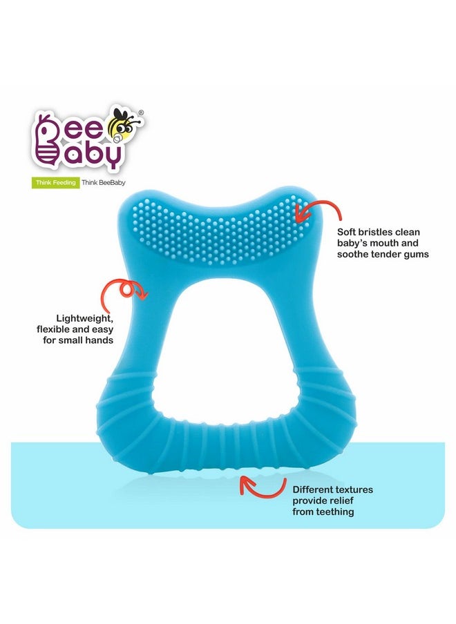 Beebaby - Tooth Shape Soft Silicone Teether With Bristles & Carry Case For 6 To 12 Months Baby, Bpa Free Teething Toy For Babies With Textured Surface For Soothing Gums. 100% Food Grade (Tooth- Blue) - Image 1