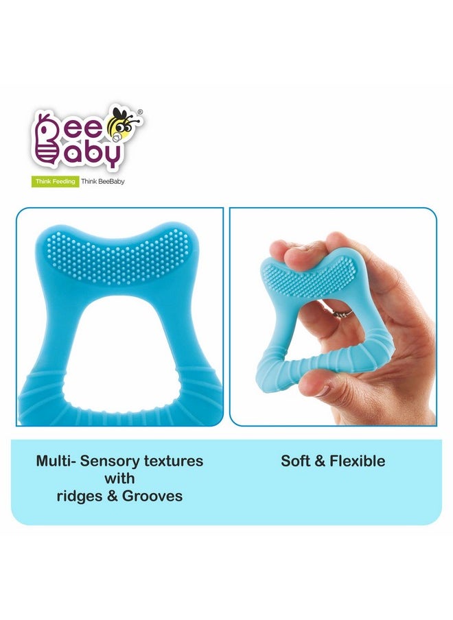 Beebaby - Tooth Shape Soft Silicone Teether With Bristles & Carry Case For 6 To 12 Months Baby, Bpa Free Teething Toy For Babies With Textured Surface For Soothing Gums. 100% Food Grade (Tooth- Blue) - Image 1