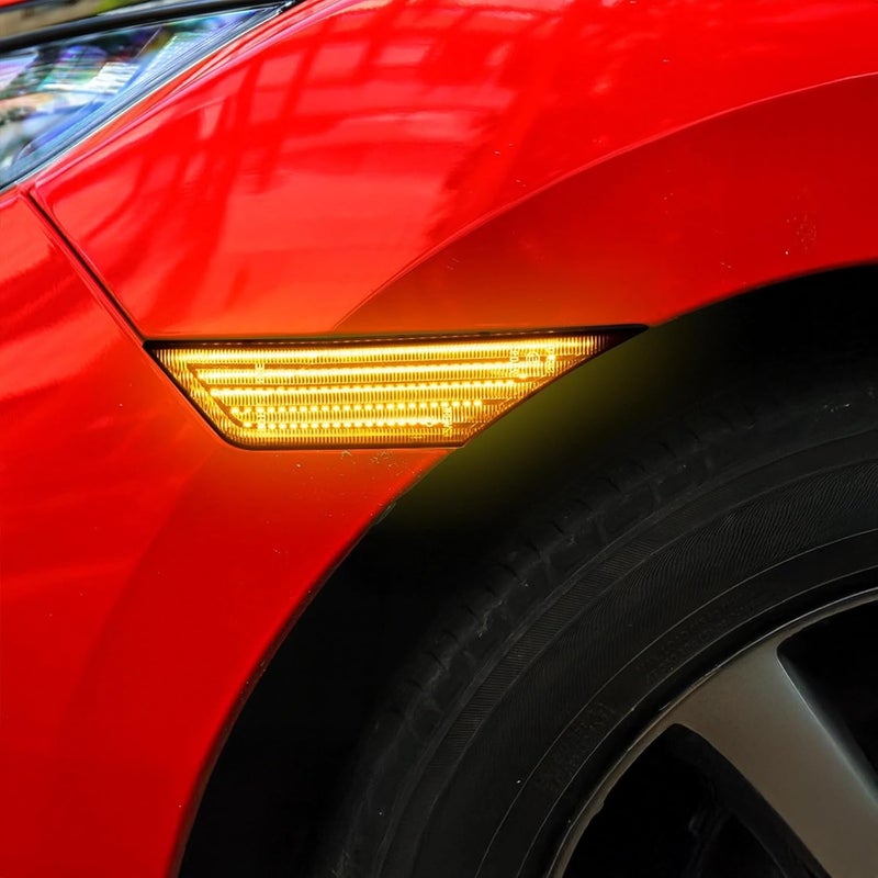 علامات جانبية لإشارات التحويل لسيارة هوندا سيفيك الجيل العاشر، مناسبة لطراز Type-R، بأضواء LED ذهبية بيضاء مزدوجة اللون، مع تصميم خاص يشبه الدخان، وسهلة التركيب دون الحاجة إلى أسلاك كهربائية. - Image 4