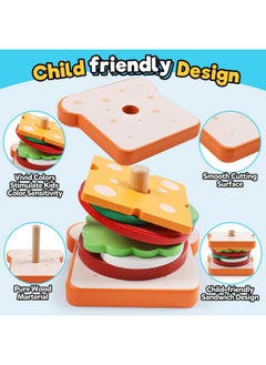 kizh Wooden Sandwich Sorting Stacking Toys Play Food Set For Toddlers Preschool Educational Montessori Toys Fine Motor Toys For Kids Boys Girls  - Image 4