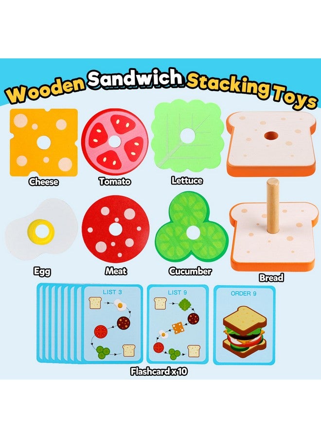 kizh Wooden Sandwich Sorting Stacking Toys Play Food Set For Toddlers Preschool Educational Montessori Toys Fine Motor Toys For Kids Boys Girls - Image 3