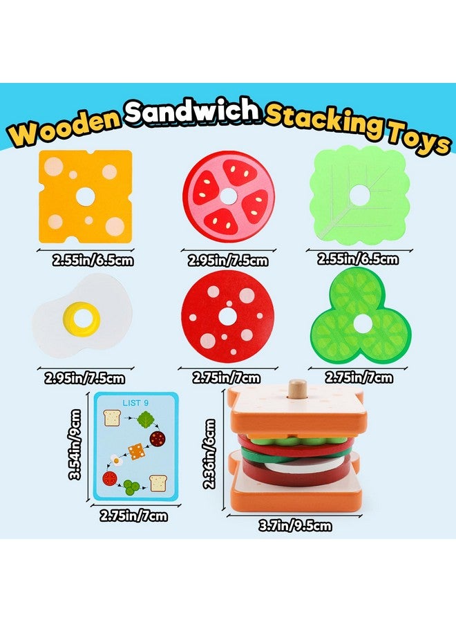 kizh Wooden Sandwich Sorting Stacking Toys Play Food Set For Toddlers Preschool Educational Montessori Toys Fine Motor Toys For Kids Boys Girls - Image 2