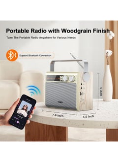 Generic Portable FM AM Radio Bluetooth Radio With Best Reception Transistor Radio Plug In Wall Or Battery Powered Radio With Headphone Jack USB Aux Input Speaker  - Image 3