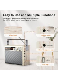 Generic Portable FM AM Radio Bluetooth Radio With Best Reception Transistor Radio Plug In Wall Or Battery Powered Radio With Headphone Jack USB Aux Input Speaker  - Image 5