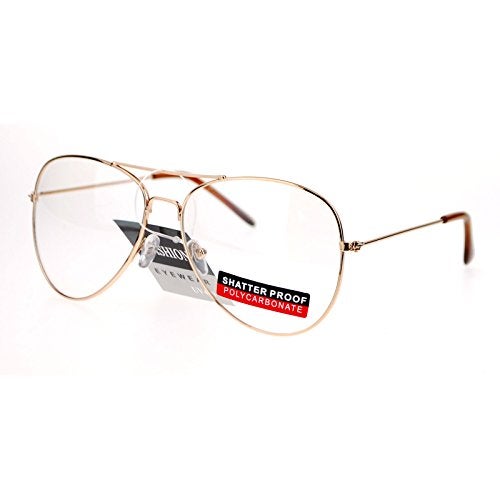 SA106 Classic Wire Rim Tear Drop Shape Pilot Clear Lens Eye Glasses Gold - Image 3