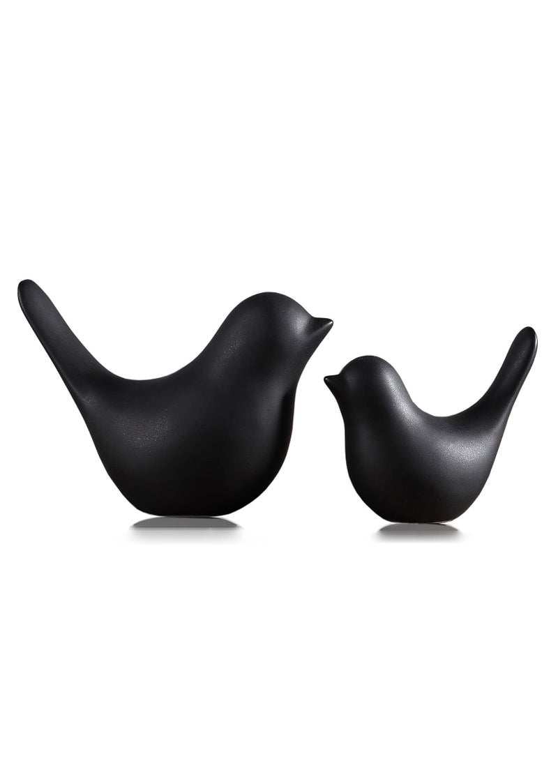 Raxoom Bird Statue Decor, 2 Pack Ceramic Small Animal Figurines Accent Home Decor Sculpture Ornaments for Living Room, Bedroom, Office, Store Desktop Shelf (Black) - Image 1