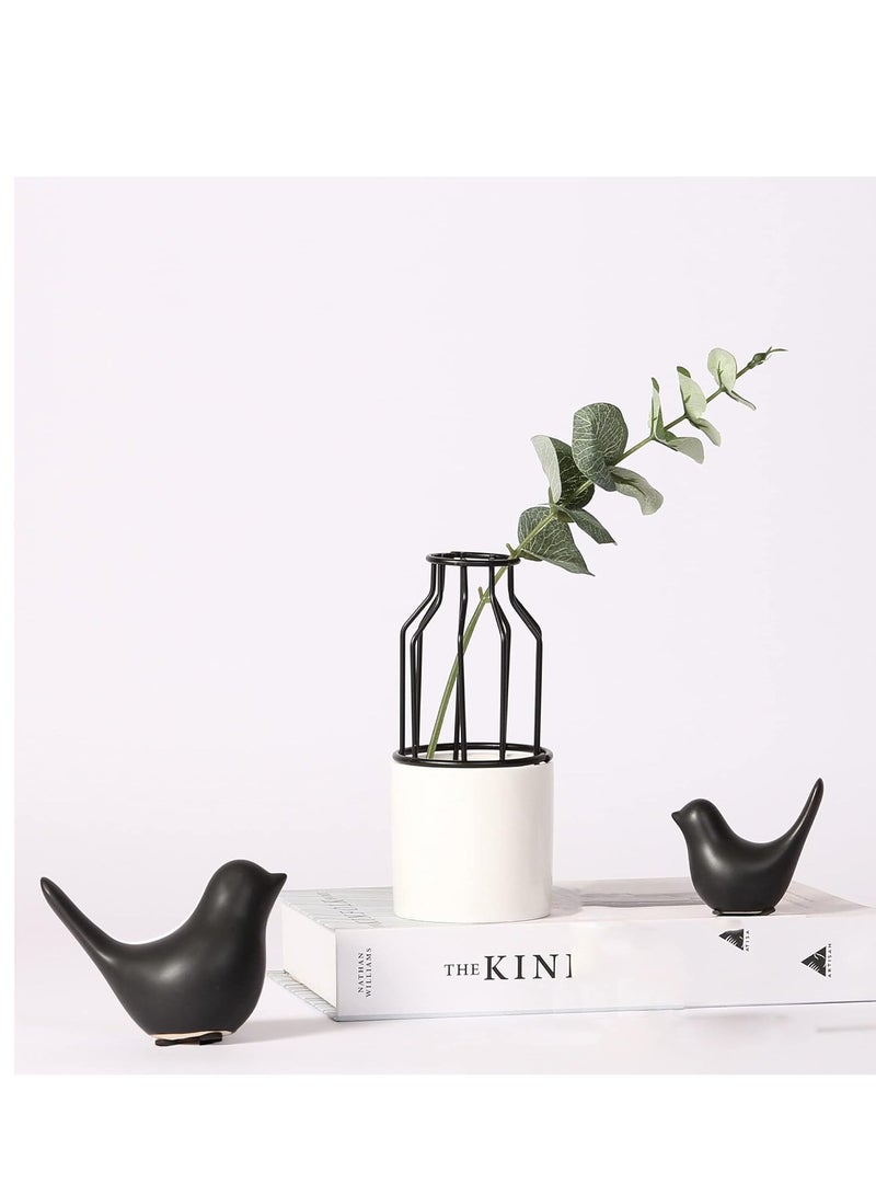 Raxoom Bird Statue Decor, 2 Pack Ceramic Small Animal Figurines Accent Home Decor Sculpture Ornaments for Living Room, Bedroom, Office, Store Desktop Shelf (Black) - Image 2