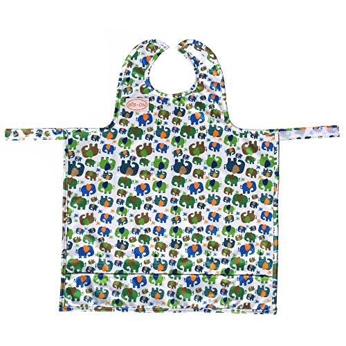 BIB-ON, Full-Coverage Bib and Apron Combination for Infant, Baby, Toddler Ages 0-4. (Elephants) - Image 1