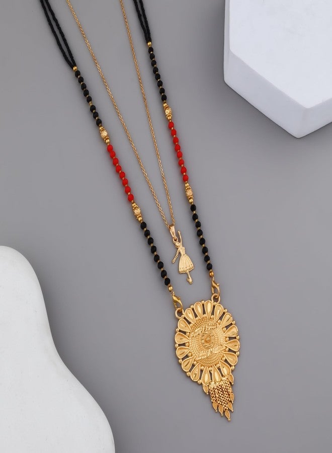 MALKYN Women's Mangalsutra Fashion Jewelry with Gold-Tone Dancing Girl Pendant and Black Beads, Elegant Traditional Design with Crystal Detailing for Weddings and Special Occasions-MD-055 - Image 2