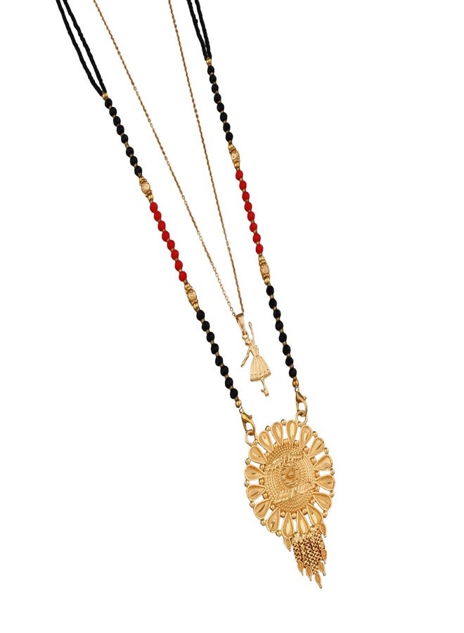 MALKYN Women's Mangalsutra Fashion Jewelry with Gold-Tone Dancing Girl Pendant and Black Beads, Elegant Traditional Design with Crystal Detailing for Weddings and Special Occasions-MD-055 - Image 1