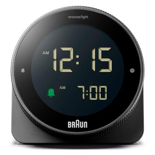 Braun Digital Alarm Clock with Snooze, Negative LCD Display, Rotating Bezel for Quick time Setting, Crescendo Beep Alarm in Black, Model BC24B. - Image 1