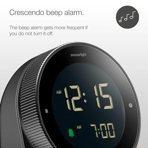 Braun Digital Alarm Clock with Snooze, Negative LCD Display, Rotating Bezel for Quick time Setting, Crescendo Beep Alarm in Black, Model BC24B. - Image 3