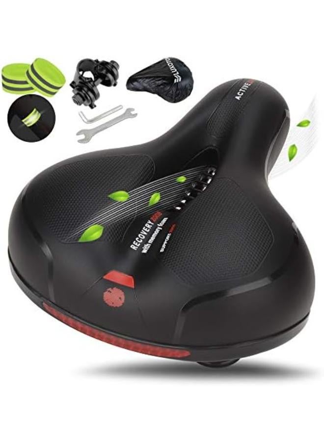 مقعد دراجة مريح من الميموري فوم مع شريط عاكس خلفي - تصميم عريض ممتص للصدمات وجيد التهوية مع طقم ملحقات كاملة