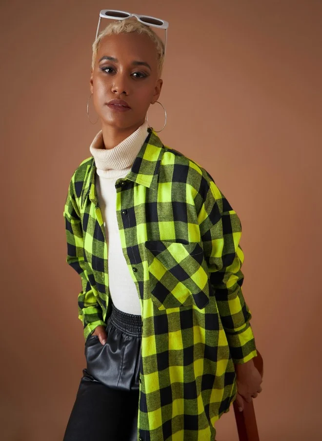 SASSAFRAS Buffalo Checked Oversized Shacket for Women