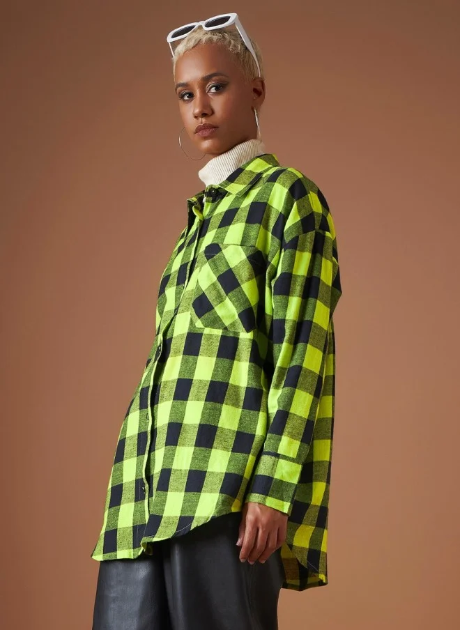 SASSAFRAS Buffalo Checked Oversized Shacket for Women