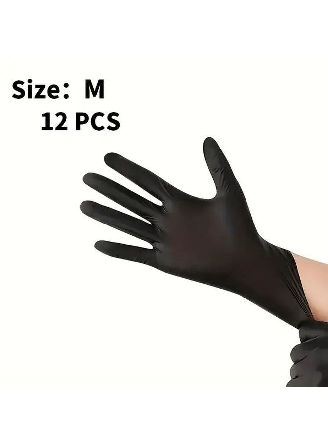 Black Powder Free Nitrile Gloves 12 Pieces Size M Disposable Household Cleaning - Image 1