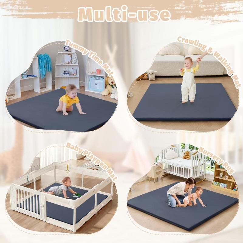 ILPEOD Waterproof Baby Play Mat for Floor 1.3" Thick Memory Foam 79 * 79 Cushion Playpen Playmat Tummy Time Crawling Mat Nursery Rug Pad Mattress Create Soft & Safe Area for Infants,Toddler,Kids,Navy - Image 2