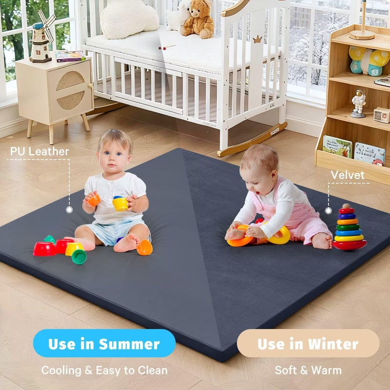 ILPEOD Waterproof Baby Play Mat for Floor 1.3" Thick Memory Foam 79 * 79 Cushion Playpen Playmat Tummy Time Crawling Mat Nursery Rug Pad Mattress Create Soft & Safe Area for Infants,Toddler,Kids,Navy - Image 4