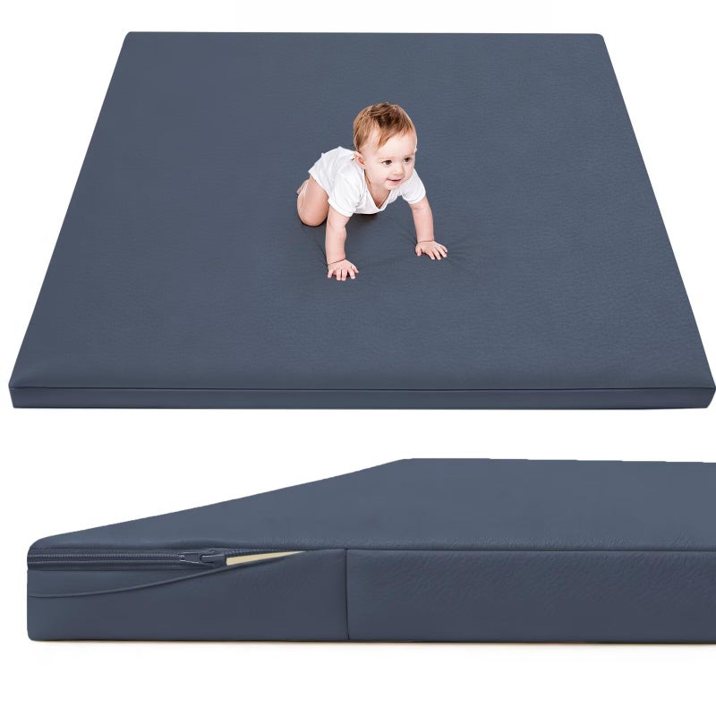 ILPEOD Waterproof Baby Play Mat for Floor 1.3" Thick Memory Foam 79 * 79 Cushion Playpen Playmat Tummy Time Crawling Mat Nursery Rug Pad Mattress Create Soft & Safe Area for Infants,Toddler,Kids,Navy - Image 1