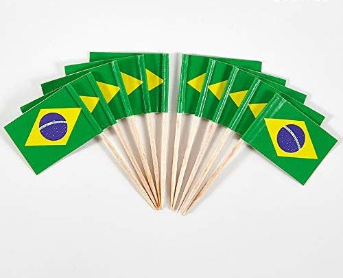 Javd Cyps 100 Pcs Brazil Flag Brazilian Toothpick Flags  Small Mini Stick Cupcake Toppers Brazilian Flags Country Picks Party Decoration Celebration Cocktail Food Bar Cake Flags