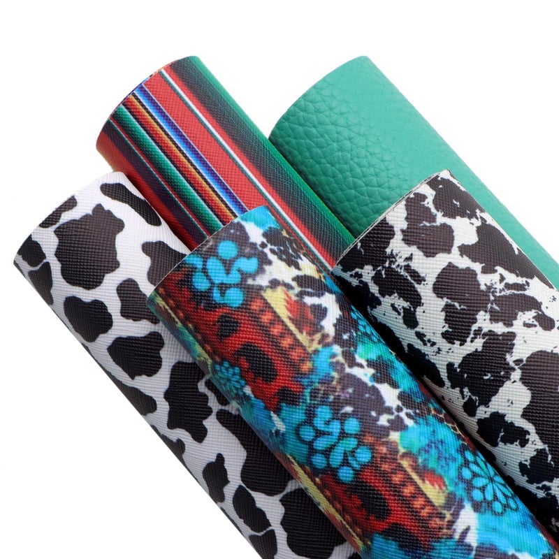 ديفيد للاكسسوارات David Accessories نمط البقرة فو الجلود ورقة نمط الجلود الاصطناعية قماش الظهر 5 قطع 7.7 بوصة × 12.9 بوصة (20 سم × 33 سم) لصناعة القرط DIY الحرف اليدوية (أ) - Image 2