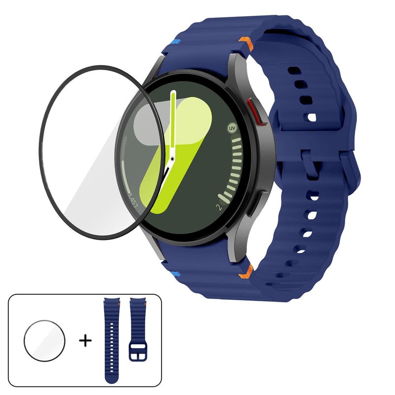 erorex For Samsung Galaxy Watch7 44Mm Wave Stitching Silicone Watch Band With 3D Curved Film(Midnight Blue) - Image 1