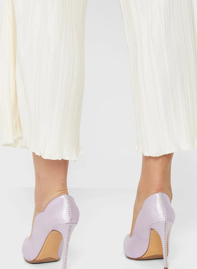 Namshi x Scallop Edge Satin Diamante Pointed Pump