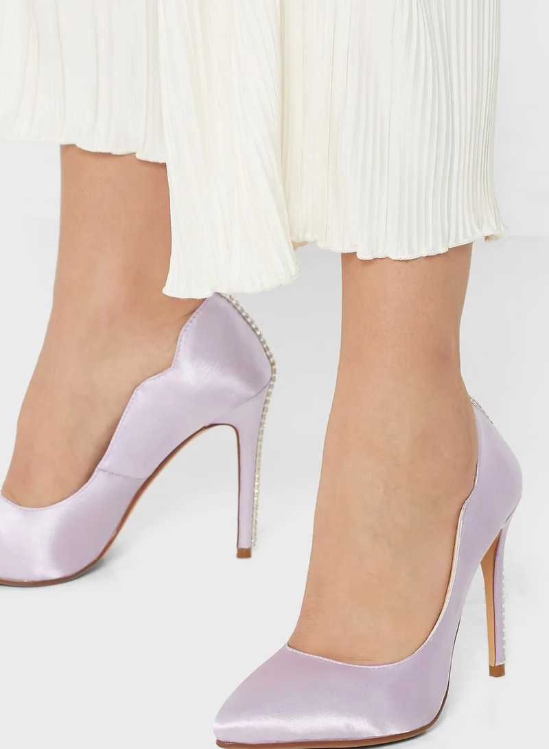Namshi x Scallop Edge Satin Diamante Pointed Pump