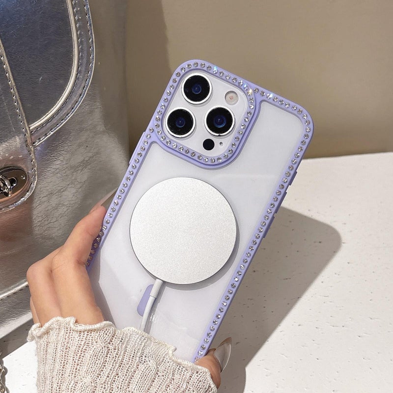HuHa Protective Cover For iPhone 11 Large Lens Hole Rhinestone Frame MagSafe Phone Case(Blue) - Image 4