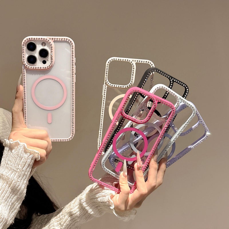 HuHa Protective Cover For iPhone 11 Large Lens Hole Rhinestone Frame MagSafe Phone Case(Blue) - Image 3