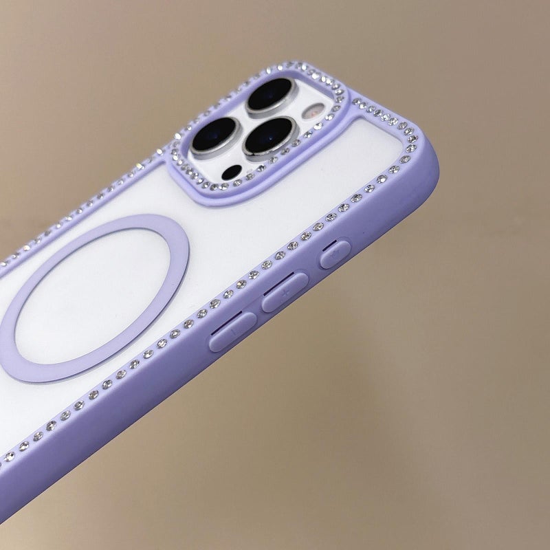 HuHa Protective Cover For iPhone 11 Large Lens Hole Rhinestone Frame MagSafe Phone Case(Blue) - Image 5