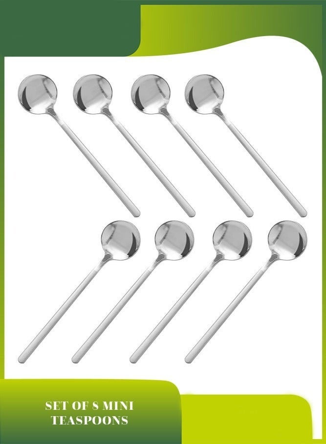 8 PCS Stainless Steel Espresso Spoons, Mini Teaspoons Set for Coffee British Tea Dessert Cake Ice Cream Cappuccino, 13.46 Cm - Image 1
